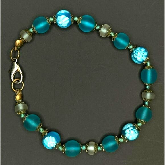 Vintage Venetian Blue Floral Bead Bracelet - Picture 1 of 7